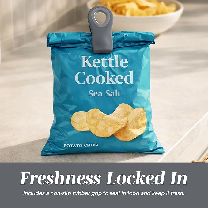 COOK WITH COLOR Bag Clips with Magnet- Food, Chip, Bag Clips for Food Storage with Airtight Seal Grip for Bread, Snack and Food (Grey, Pack of 20)