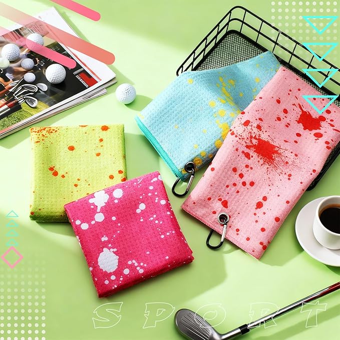 Peryiter 4 Pcs Golf Towels (16" x 24") with Clip Drip Lime Microfiber Fabric Waffle Pattern Towels for Golf Bags Absorbent Club Ball Cleaner Accessories and Gifts for Men Women(Fresh Colors)