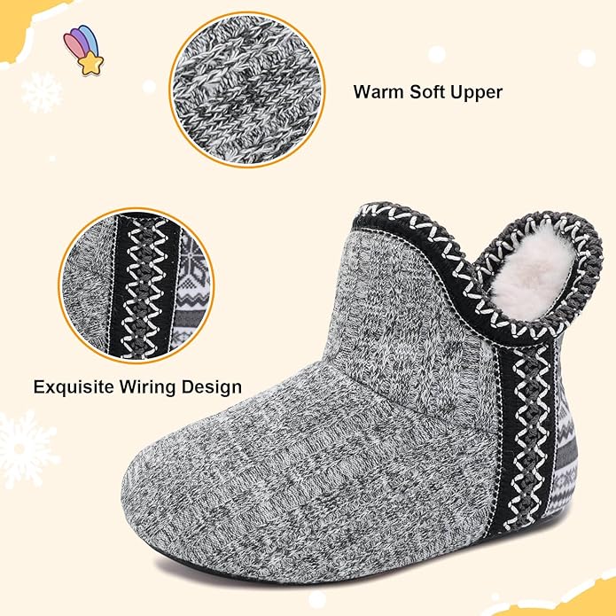 LeIsfIt Toddler Slippers Boys Girls Cozy Warm House Shoes Kids Non-slip Winter Slipper Booties Slip on Plush Lining Sock Slippers