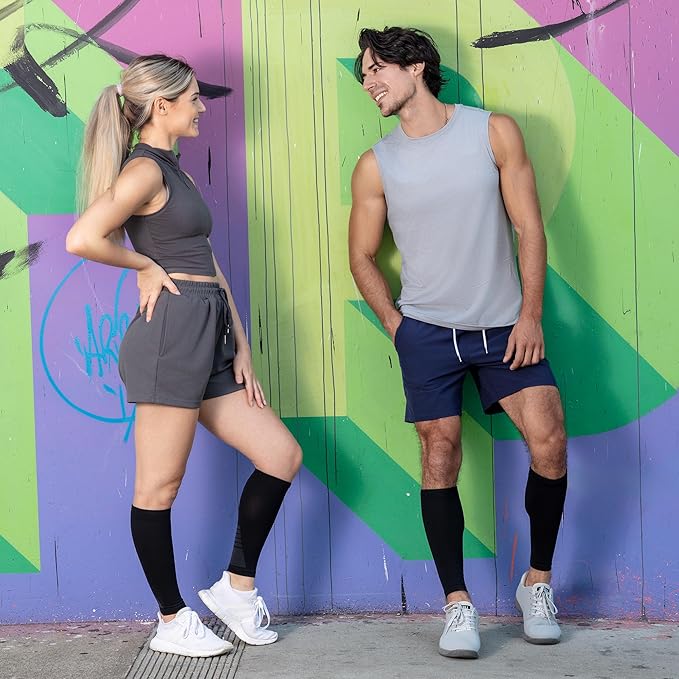 Calf Compression Sleeves for Men and Women - (1 Pair) Footless Compression Socks Support for Varicose Veins, Nursing, Pregnancy, Running - PhysFlex Leg Sleeve Brace for Shin Splints, Pain Relief and Reduces Swelling (Black, Large)