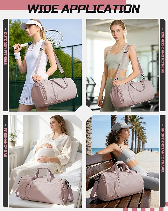 Gym Bag for Women And Mens with Shoe Compartment, Large Duffle Bag with Wet Pocket Carry-on Gym Duffle Bag for Travel and Sports Weekender Overnight Workout Bag Pink Purple