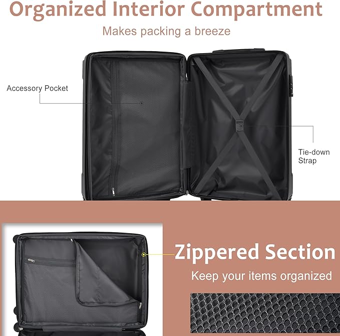 28 Inch Large Checked Luggage Hardside Suitcase with Spinner Wheels, Lightweight Expandable Hard Shell ABS Suitcases with TSA Lock, Large Travel Luggage for Women, Men, White Brown