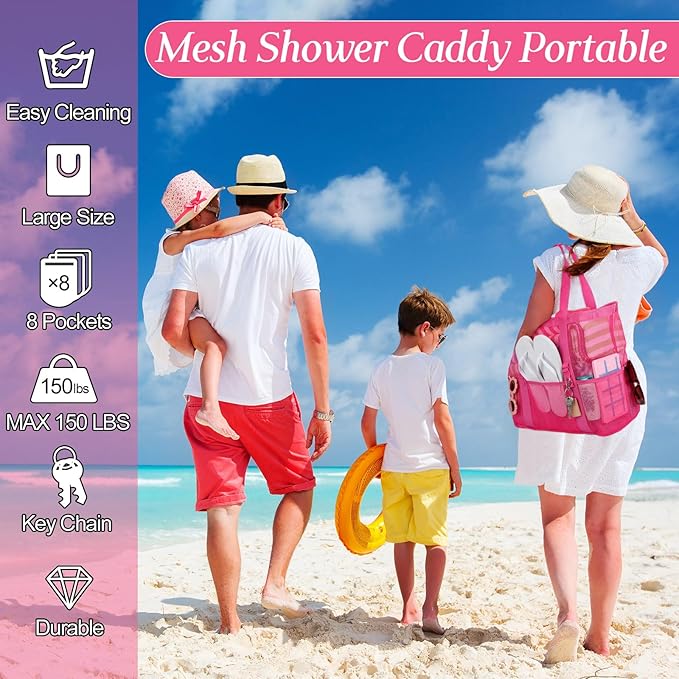 Hillban Large Beach Mesh Bags Bulk for Women Beach Tote Bag with 8 Pocket Zipper Waterproof Sandproof for Pool Cruise Ship