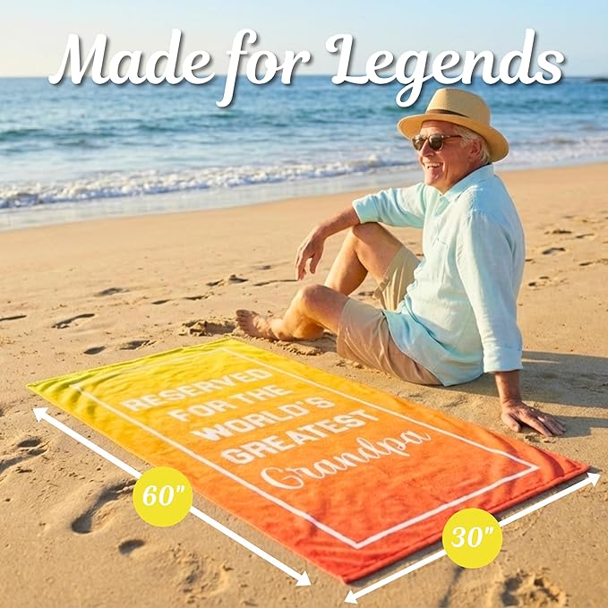 Grandpa Beach Towel - Best Ever Summer Gift for New Grandfathers - Travel Friendly Birthday Present from Granddaughter or Grandson - Fathers Day Pool Accessory - Large 60x30 Quick Dry