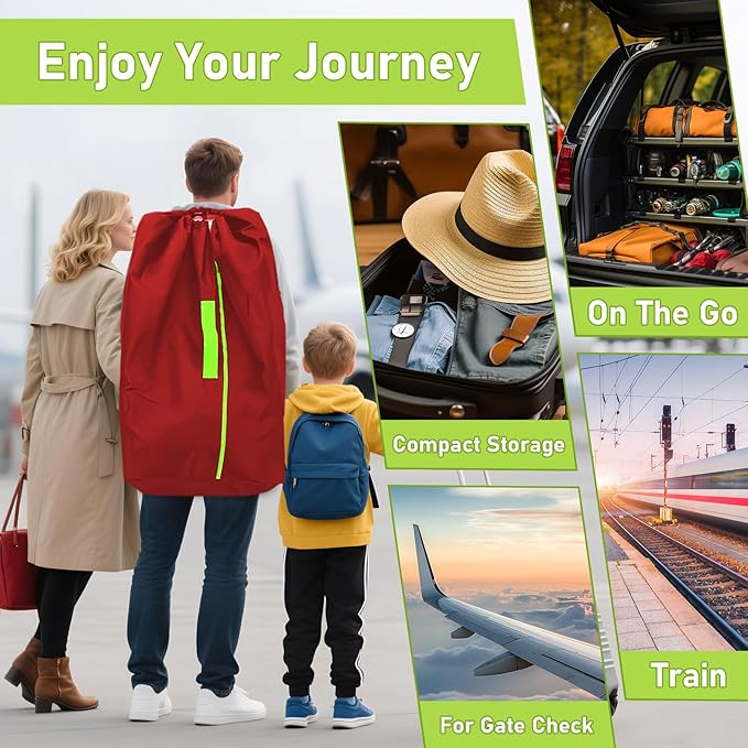 Car Seat Bags For Airplane Travel, Gate Check Bag, Durable Travel Bag with Thickened Shoulder Straps and 2pcs Luggage Tags For Airplane(Red)