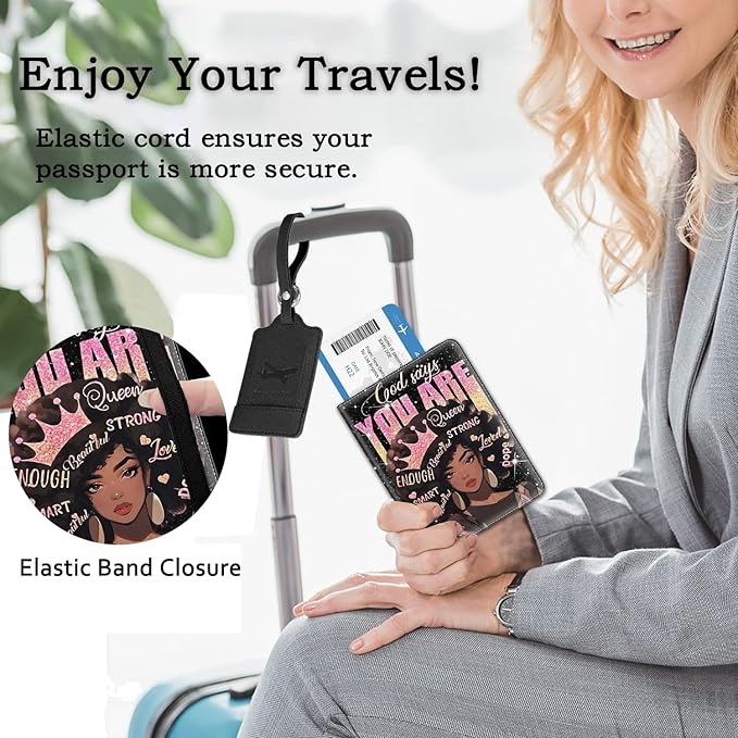 Passport Holder Women Wallet with Luggage Tag, Leather Passport Cover with RFID Blocking, Travel Accessories Multi Card Slot Passport Case for Men,African Girls Inspirational Quotes