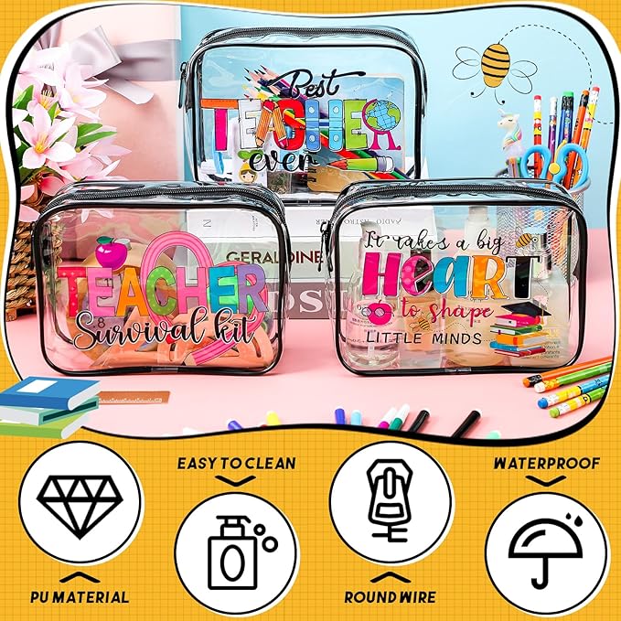 Cunno Makeup Bags Gifts for Women Teacher Beach Cruise Swim Nurse Dance Happy Graduation Gift Survival Kit Clear Cosmetic Bags PVC Waterproof Travel Toiletry Handbags Purses Organizer(Teacher)