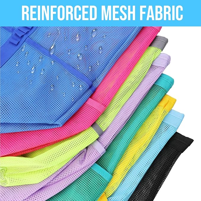 Large Mesh Beach Tote Bag, 9-Pocket Foldable Summer Vacation Beach Bag for Travel, Pool, Gym, Cruise