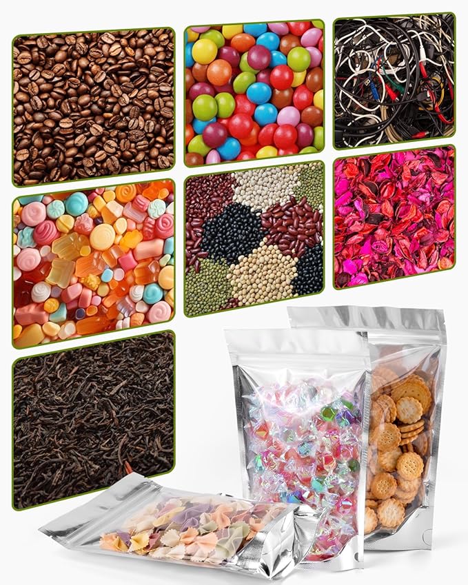 200 Pcs 5"x8" Mylar Bags for Food Storage - Clear Front, Stand-up, Resealable Bags for Small Business Packaging Supplies, Snacks Candy Bath Salts Hand Made Gift Festival