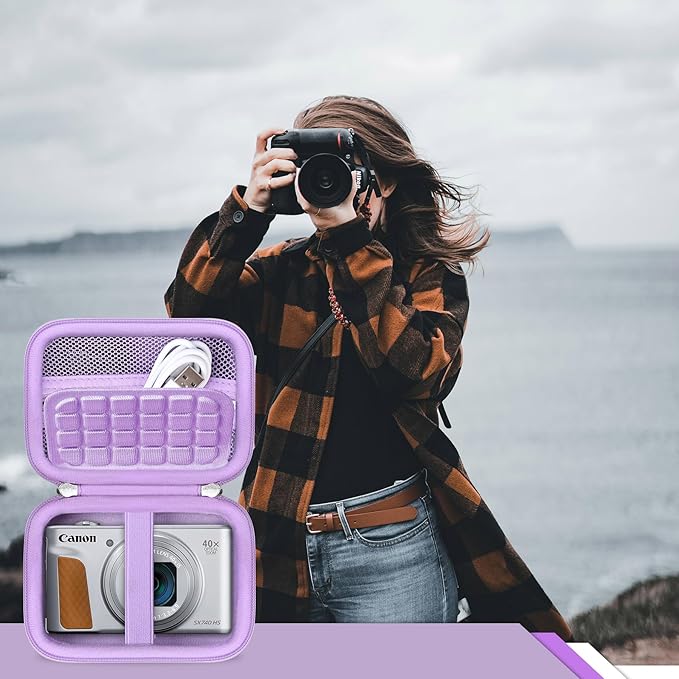 RAIALL Carrying Case for Canon PowerShot SX740/ SX730/ SX720/ SX710/ SX610/ SX260/ ELPH 360 HS Digital Camera, Vlogging Camera Travel Hard Bag, Mesh Pocket for Battery, SD Cards and USB Cable, Purple