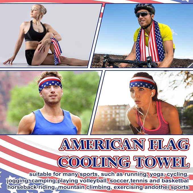 12 Pack Patriotic Cooling Towel with American Flag 40" x 12" Cooling Neck Wraps Microfiber Instant Cool Towel Red White and Blue Workout Towels Patriotic Party Supplies