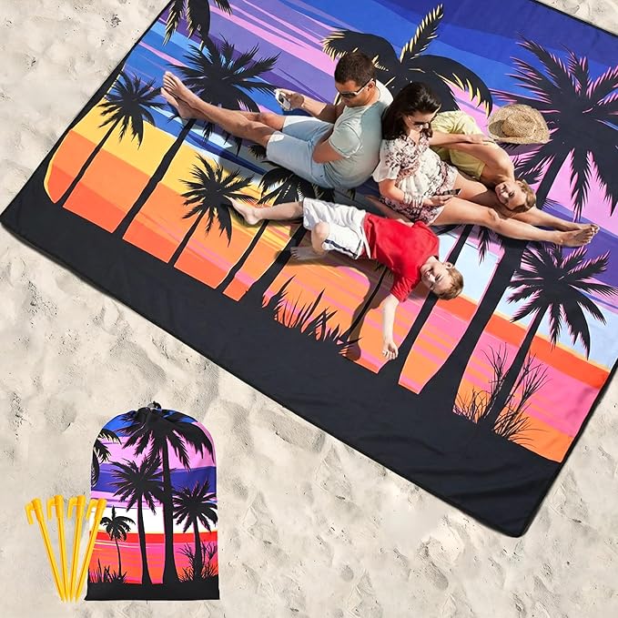 Beach Blanket Waterproof Sandproof Beach Mat 79" X 83"/10'x9'for 2-8 Adults Quick Drying Outdoor Picnic Mat Beach Accessories for Travel, Camping, Hiking