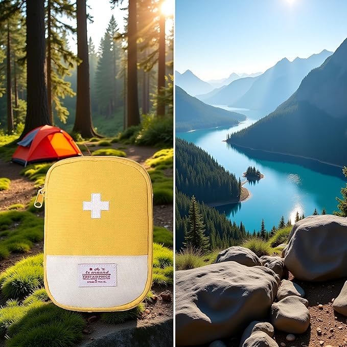 First Aid Bag Empty,Small Portable Empty First Aid Kit Bag Waterproof Section Dividers Travel Medicine Bag for Emergency for Home Office Car Outdoors Boat Camping Hiking Cycling (Yellow)
