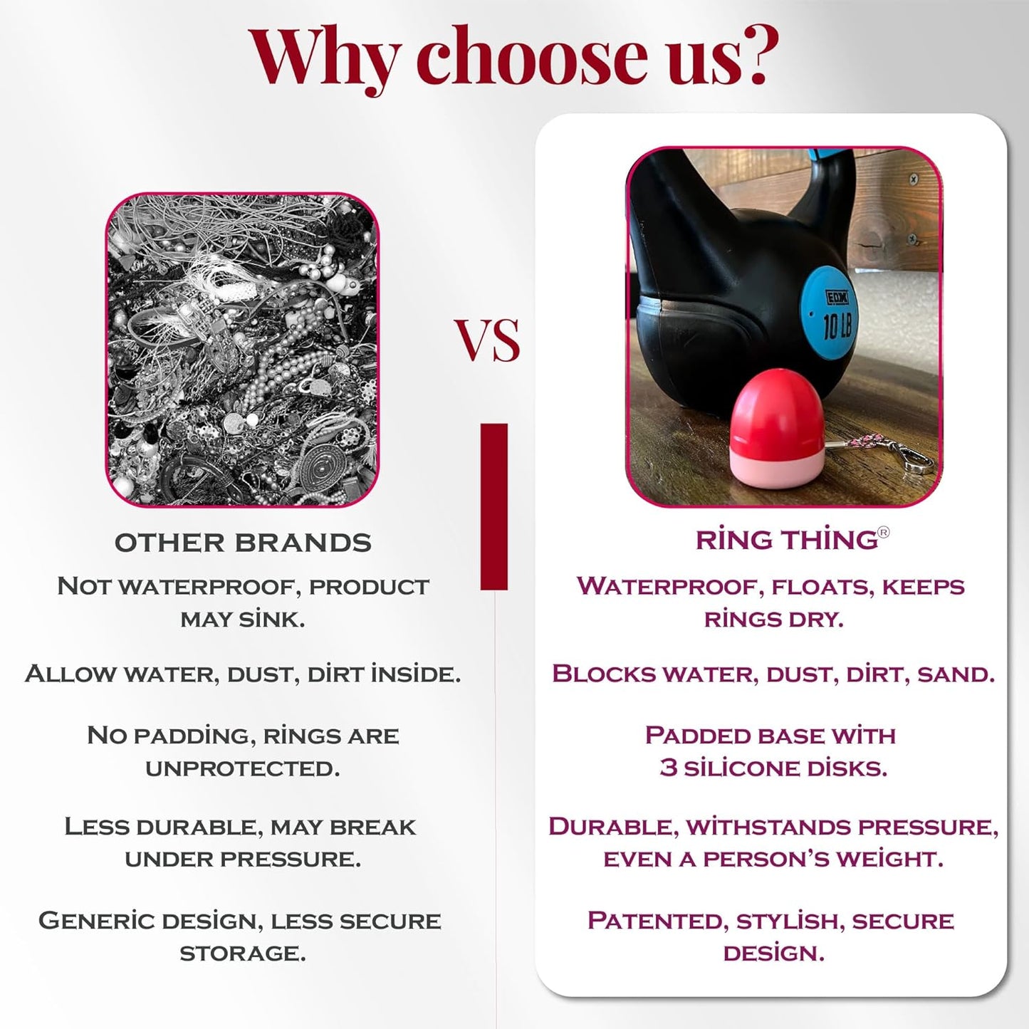 RING THING - Ring Holder Keychain, Jewelry Organizer and Storage, Portable Waterproof Ring Holder, Pill Box Keychain Container, Gym Accessory, and Travel Ring Case (Pink & Red)