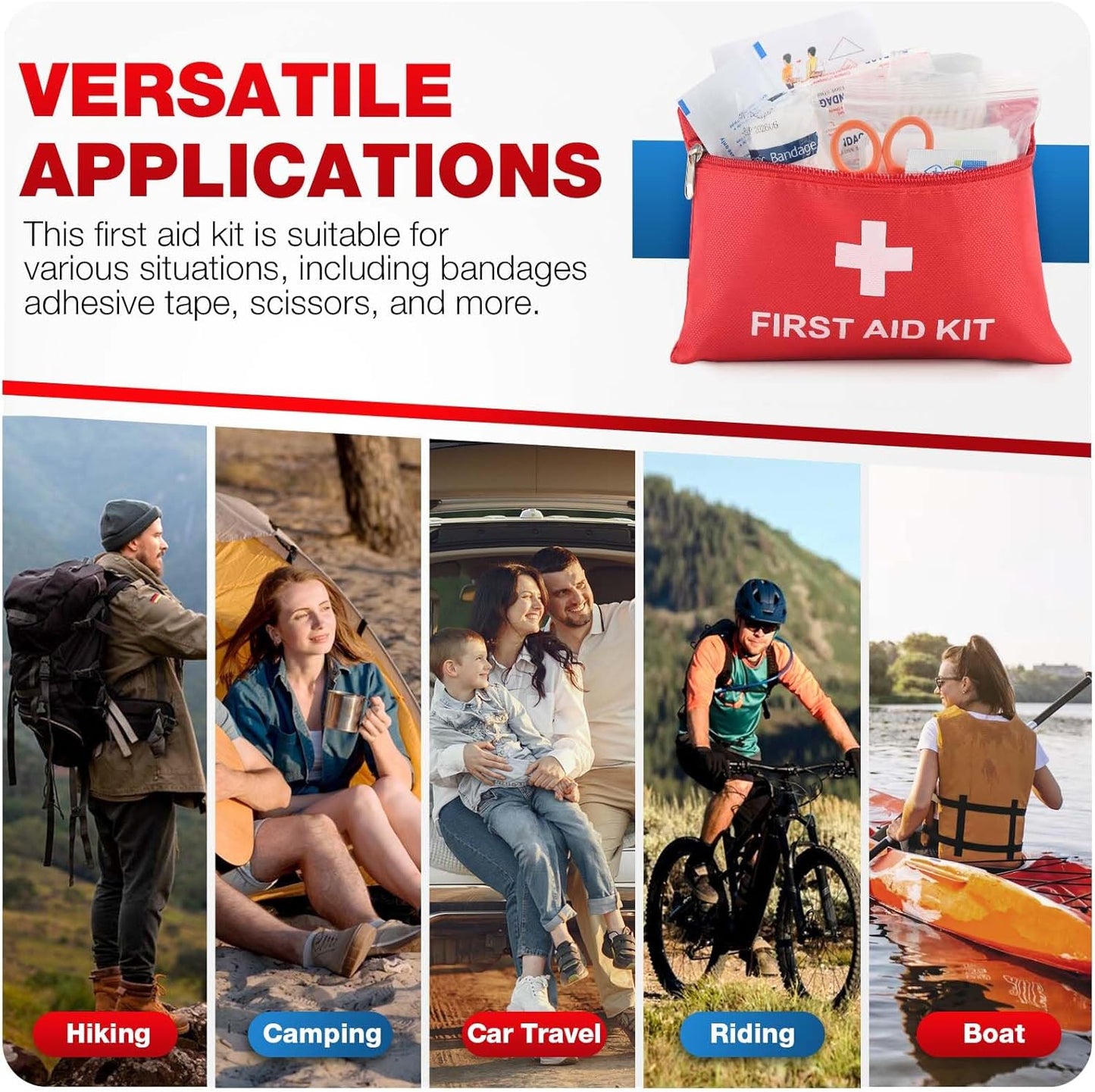 First Aid Kit for Home Car Travel 107 Piece Emergency Kits for Hiking Camping Small Trauma Kit for Boat Vehicle Lightweight Compact Pocket Aid Kit for Sports Outdoor Survival