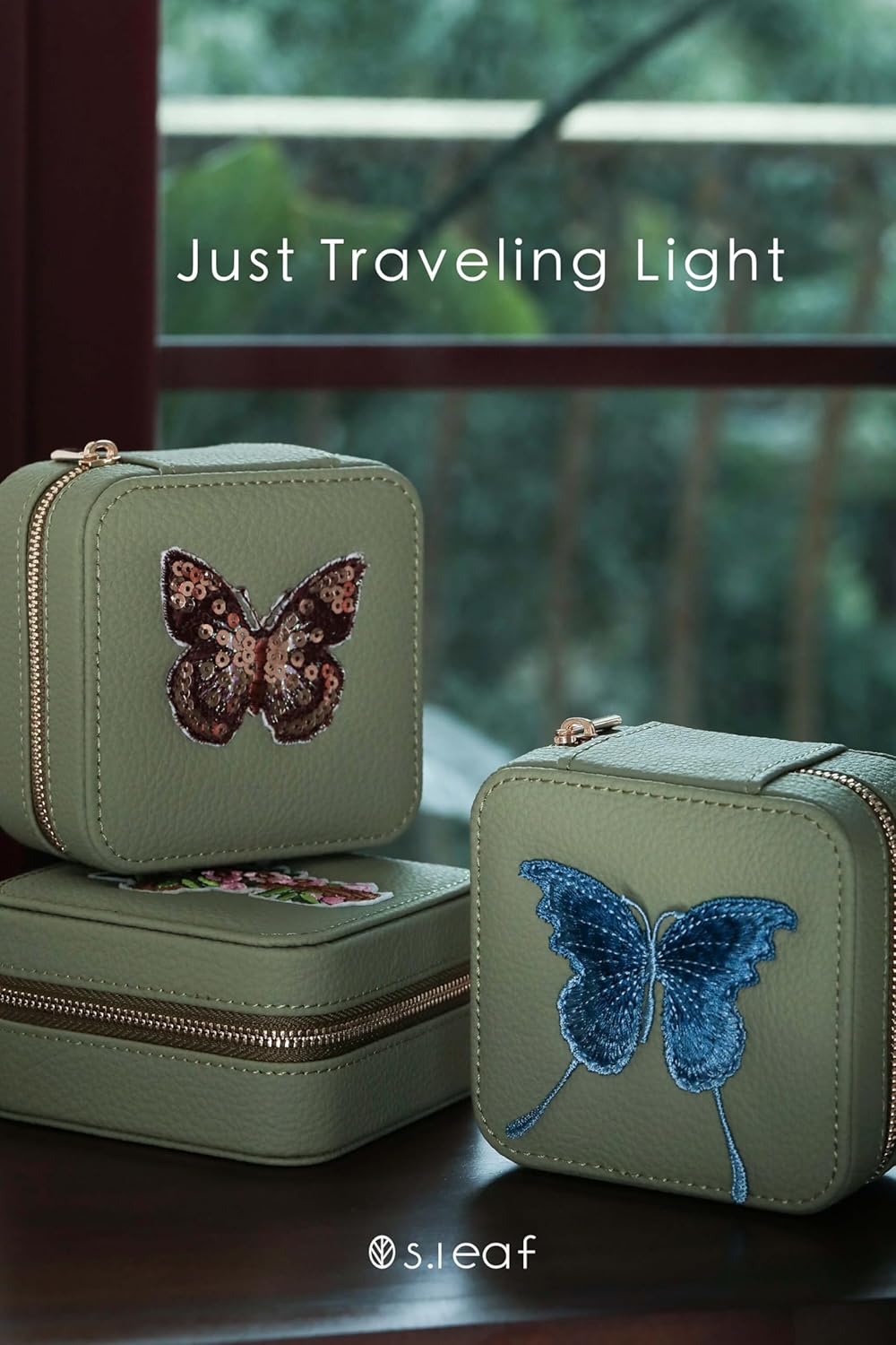 S.Leaf Travel Jewelry Organizer Travel Jewelry Boxes for Women Small Jewelry Travel Case Box Portable Travel Jewelry Case Travel Case Mini Jewelry (03_Lychee_Butterfly_Blue)