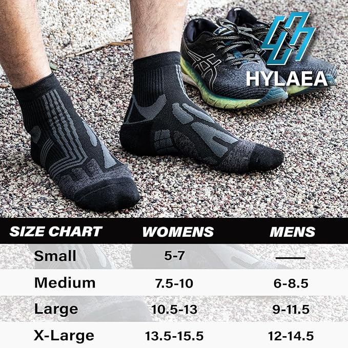 Hylaea Compression Running Socks for men, Coolmax Anti-Blister Cushion Crew Socks for Athletic, Moisture Wicking & Seamless