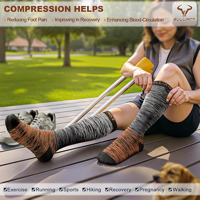 BULLIANT Men Compression Socks 3Pairs-Knee High Socks 15-20 Pressure Unise- Cushioned Sole Extra Wicking