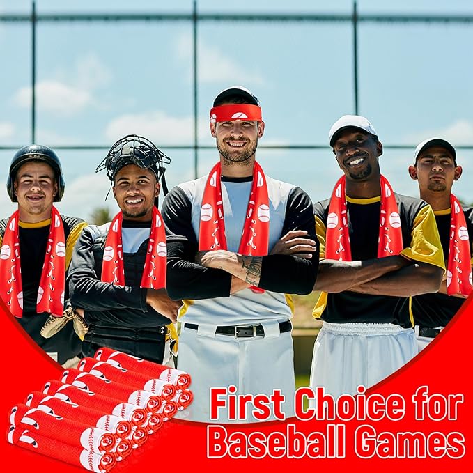 30Pcs Baseball Softball Cooling Towels for Neck and Face 40 x 12 Inch Baseball Sports Team Gifts Microfiber Breathable Workout Ice Towel Sweat Chilly Bulk Neck Wraps for Athletes Gym Camping Red