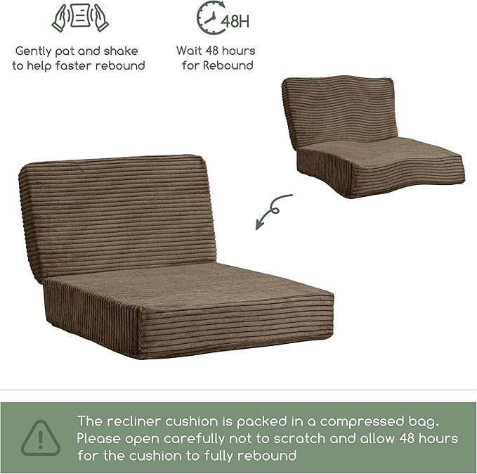 HIGOGOGO Corduroy Recliner Chair Cushion with Lumbar Support Pillow Soft Non-Slip 4" Thick Seat Pad Prevent Buttocks & Back Pain in Seniors (Brown, 12" Backrest)