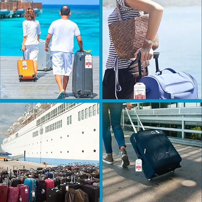 Carnival Cruise Luggage Tag Holders, 8 Pcs Zip Seal Clear Cruise Luggage Tag Holder with Steel Loops for All Carnival Cruise Line Ships & Tags for Cruises in 2025 & 2026