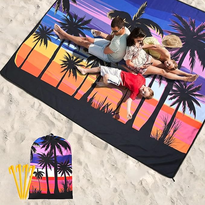 Beach Blanket Waterproof Sandproof Beach Mat 79”x 83” for 1-8 Adults Quick Drying Durable Outdoor Picnic Mat for Beach Festival Travel Camping Hiking (Color Cocotree, 79"×83"(4 Person))