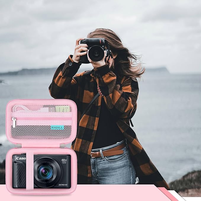 RAIALL Camera Case for Canon PowerShot SX740 HS/ SX730 HS/ SX720 HS/ SX620 HS Digital Camera, 4K Video Camera Hard Carrying Case Protective Travel Bag, Mesh Pocket for Batteries and USB Cable, Pink