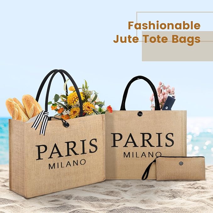 Trifabricy Beach Bag for Women, Woven Straw Beach Tote Bag Waterproof, Weaving Swim Gym Shopping Travel Bags with Button
