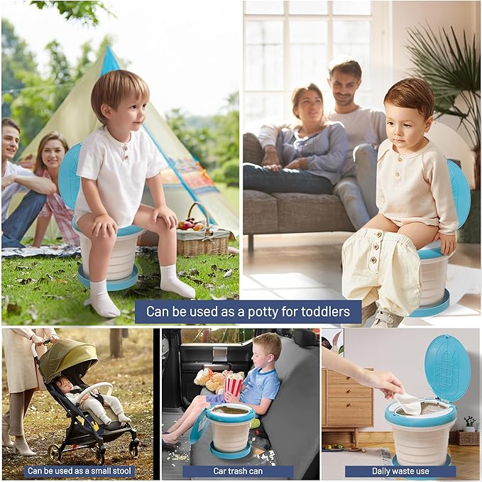 SunnySmile portable, foldable potty seat for toddler, Training Toilet Seat Emergency Toilet for Car, Camping, Outdoor, indoor (light blue, large)