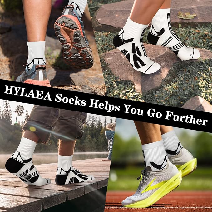 Hylaea Compression Running Socks for men, Coolmax Anti-Blister Cushion Crew Socks for Athletic, Moisture Wicking & Seamless