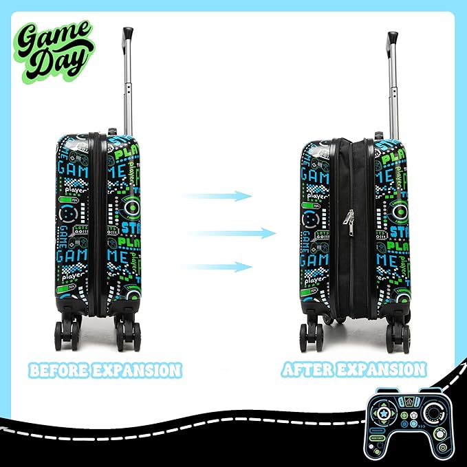Kid's Luggage Set 5 Piece Suitcase Set 16" Hardside Luggage with Spinner Wheels Boys Carry on Toddler Travel Rolling Luggage Airline Approved