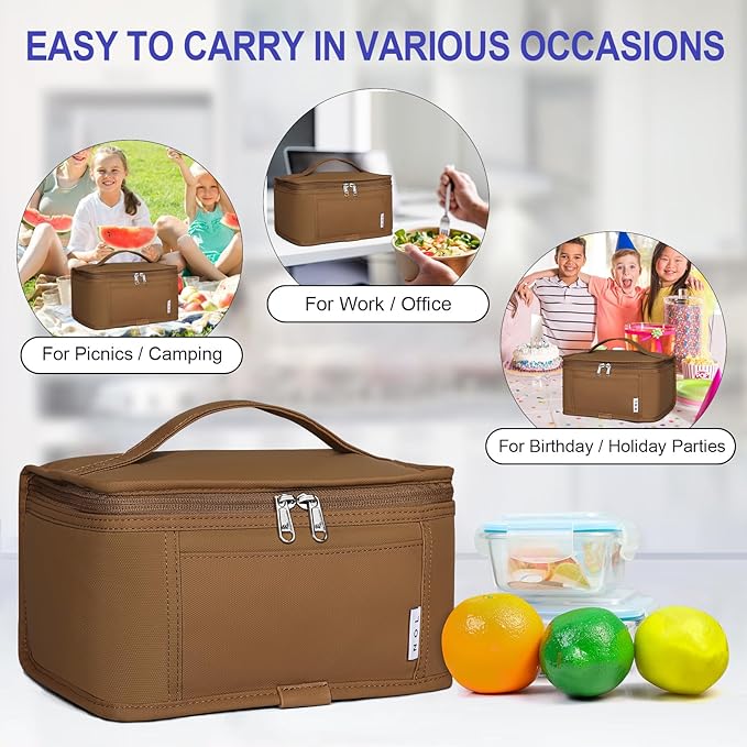 NOL Natural Organic Lifestyle Small Lunch Bag Mini Lunch Box Insulated Lunch Bag for Men/Women Leakproof Cooler Tote Bag Lightweight Nylon Waterproof Lunch Box For Work,Brown