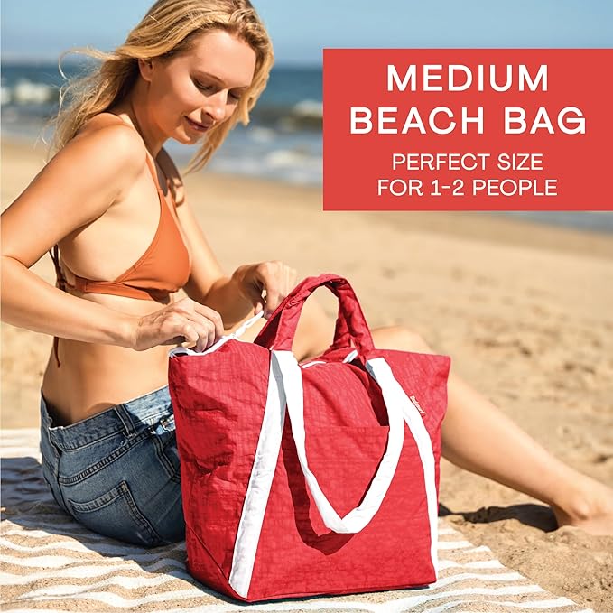 Bodysurf Beach Bags Waterproof Sandproof - Packable Foldable Nylon Zipper Tote Bag for Travel Lightweight, Pool, Boat, Cruise