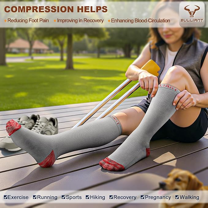 BULLIANT Compression Socks 3Pairs-15-20mmHg Circulation Support Men Women Hiking Sports Recovery-Upgraded Wicking Tech