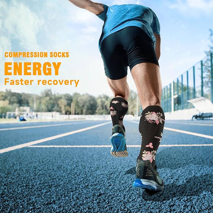 bropite Flora Compression Socks for Women & Men-Knee high 6 Pairs 20-30mmhg Support Running Nurse Travel