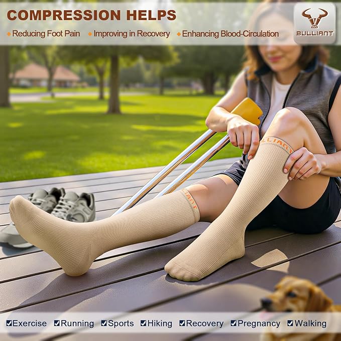 BULLIANT Compression Socks 3Pairs-15-20mmHg Circulation Support Men Women Hiking Sports Recovery-Upgraded Wicking Tech