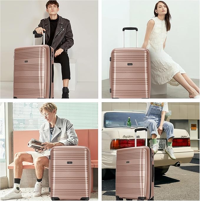 GinzaTravel 25 Inch Medium Checked Luggage Lightweight Suitcase with Spinner Wheels TSA Lock, Rose Gold