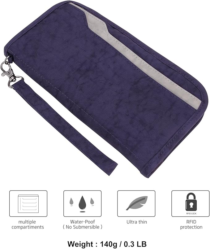 ZOPPEN Passport Holder Family RFID Passport Wallet, Passport Holder Women/Men, Travel Wallet Documents Organizer Zipper Case with Removable Wristlet Strap, Travel Essentials for Flying