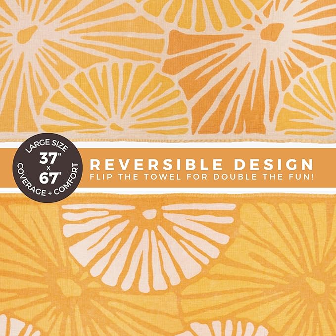 FESHKA Sand Free Turkish Beach Towel (37 x 67) Quick Dry Bath Towel, Oversized Beach Blanket, Lightweight for Travel - Made with 100% Organic Turkish Cotton - Summer Solstice (Yellow/Orange)