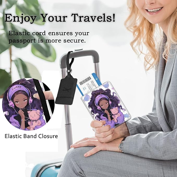 Passport Holder Women Wallet with Luggage Tag, Leather Passport Cover with RFID Blocking, Travel Accessories Multi Card Slot Passport Case for Men,Purple Girl