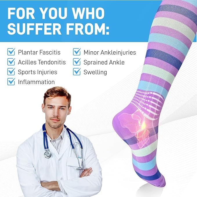 IRAMY Compression Socks Women Ankle Support Gradient Compression Wicking Moisture Knee High Socks 3 Packs