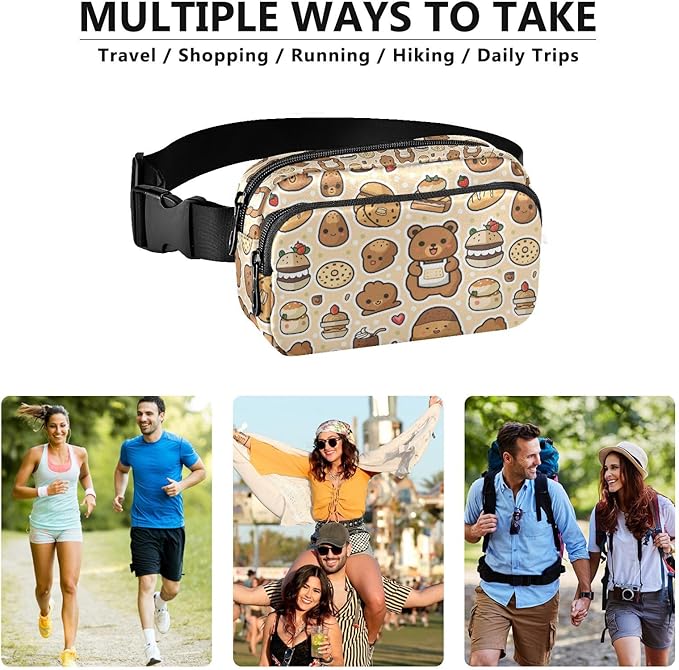 Kawaii Bear Bread Cake Fanny Pack for Women Men Water Resistant Fashion Waist Packs with Adjustable Strap Belt Bag for Travel Workout Jogging Hiking 21219292