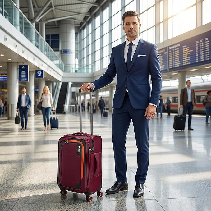 22 inch Carry on Luggage,Softside Suitcase w/TSA LOCK,Expandable 20% Luggage w/Spinner Wheels, Tear-Resistant,Lightweight Rolling Suitcases for Men/Women(Burgundy,22in)