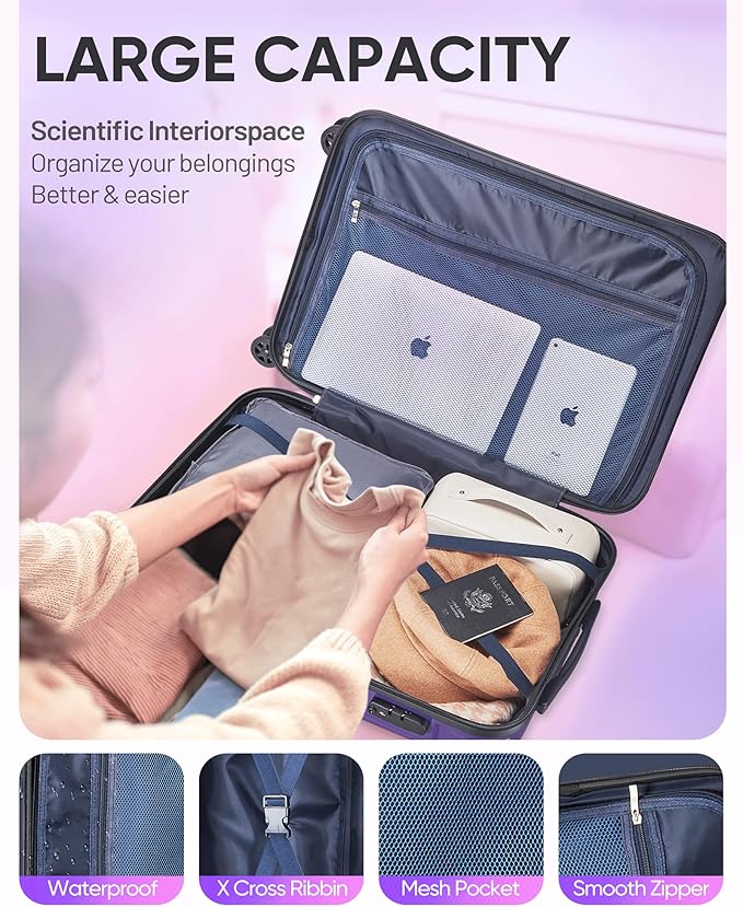 Carry on Luggage - Airline Approved Suitcases with Spinner Wheels, Built-In TSA Lock,Hard Shell Expandable Suitcases