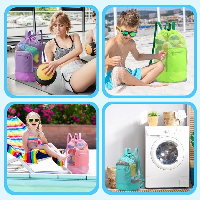 3 Pcs Mesh Beach Bags Portable Mesh Shower Beach Toy Bag With Drawstring Extra Large Tote Hanging Toiletry Bath Organizer for Camping Swimming Gym Travel