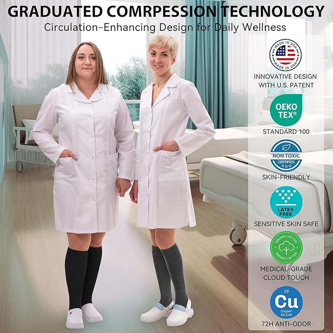 NEWZILL Copper Compression Socks for Women & Men 15-20mmHg Cotton Rich Odor Control Dress Socks for Business Casual Running Medical Athletic Support, Edema Diabetic Relief