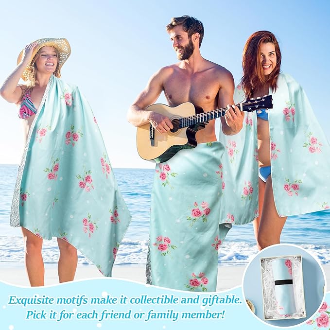 Blue Rose Oversized Beach Towel - Double-Sided Thin Microfiber Lightweight Pool Towel 71"x 35", Quick Dry Sand Free Blanket for Summer Beach Swimming Bath Sport Travel Camping for Women Girls