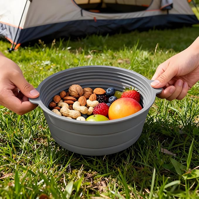 Collapsible Silicone Mixing Bowl, Food-Grade Foldable Travel Container, Large Collapsible Bowls for Camping Outdoor Hiking Storage Mixing, Grey (pot QY104)