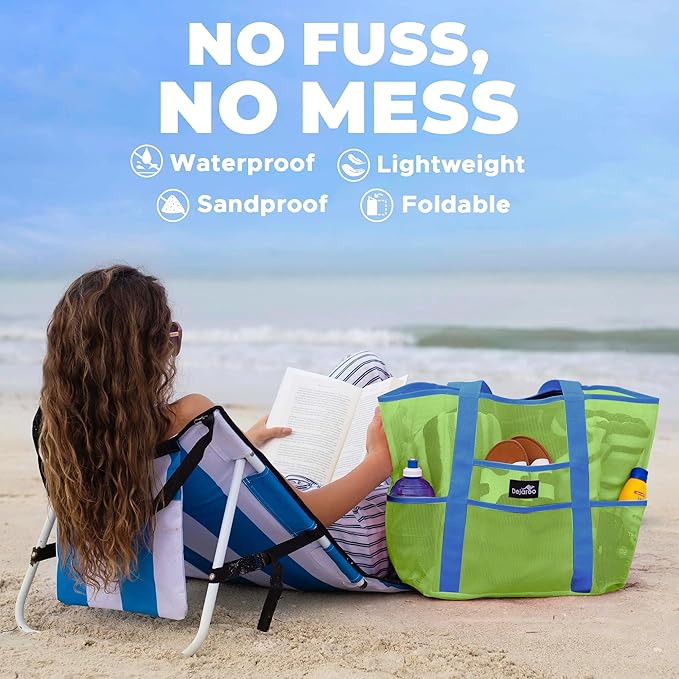 Dejaroo Mesh Sand Free Bag - Strong Lightweight Bag For Beach & Vacation Essentials. Tons of Storage!