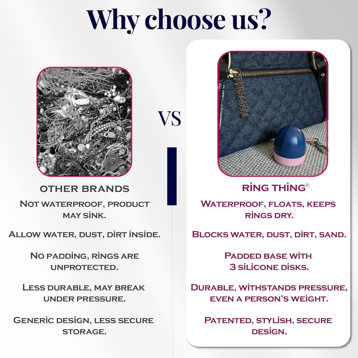 RING THING - Ring Holder Keychain, Jewelry Organizer and Storage, Portable Waterproof Ring Holder, Pill Box Keychain Container, Gym Accessory, and Travel Ring Case (Pink & Blue)